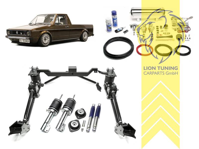 nur passend  ab Fahrgestellnummer 14-H-000 001, 11,5L Tank chrom / ViAir Kompressor chrom, Zug- und Druckstufe gleichzeitig einstellbar, weiss, ohne lastabhängigen Bremskraft (ALB) Regler, Stahl verzinkt, Eintragungspflichtig / Teilegutachten wird nach Kauf spezifisch ausgestellt